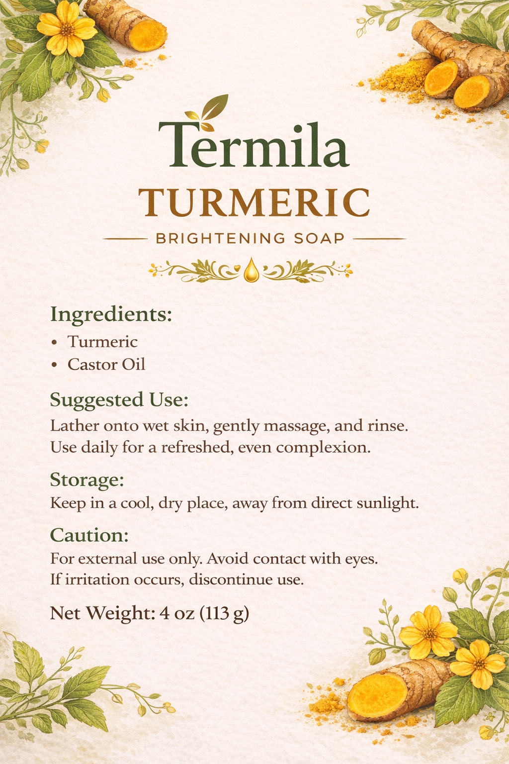 Turmeric Herbal Soap – Brightening & Soothing Bar for Even Skin Tone | Termila
